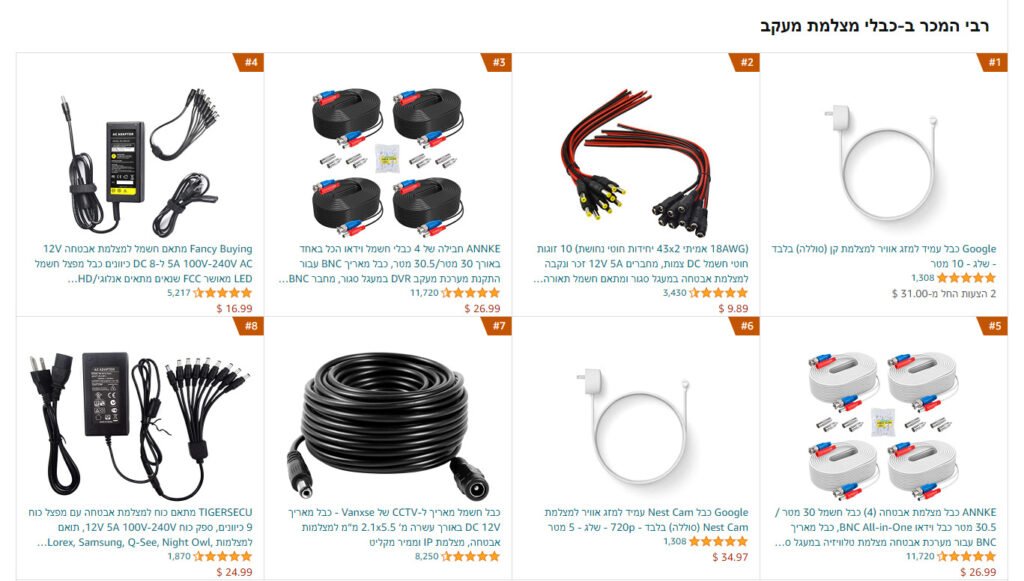 כבלים למצלמות אבטחה למכירה באמזון